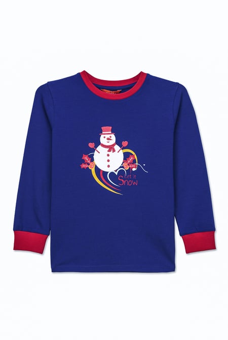 Boys Blue Snowman Applique T-Shirt (12/18mths-7yrs)