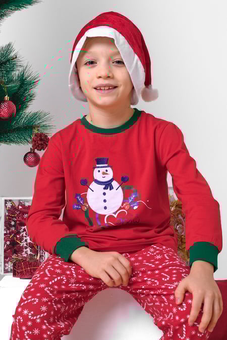 Boys Red Snowman Applique T-Shirt (12/18mths-7yrs)