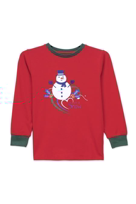 Boys Red Snowman Applique T-Shirt (12/18mths-7yrs)