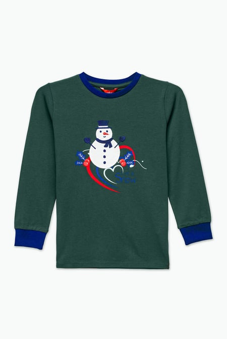 Boys Green Snowman Applique T-Shirt (12/18mths-7yrs)