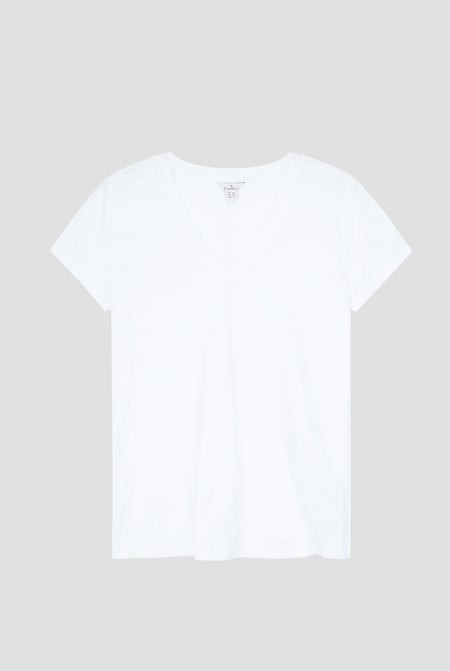 White V-Neck Short Sleeve Slub T-Shirt