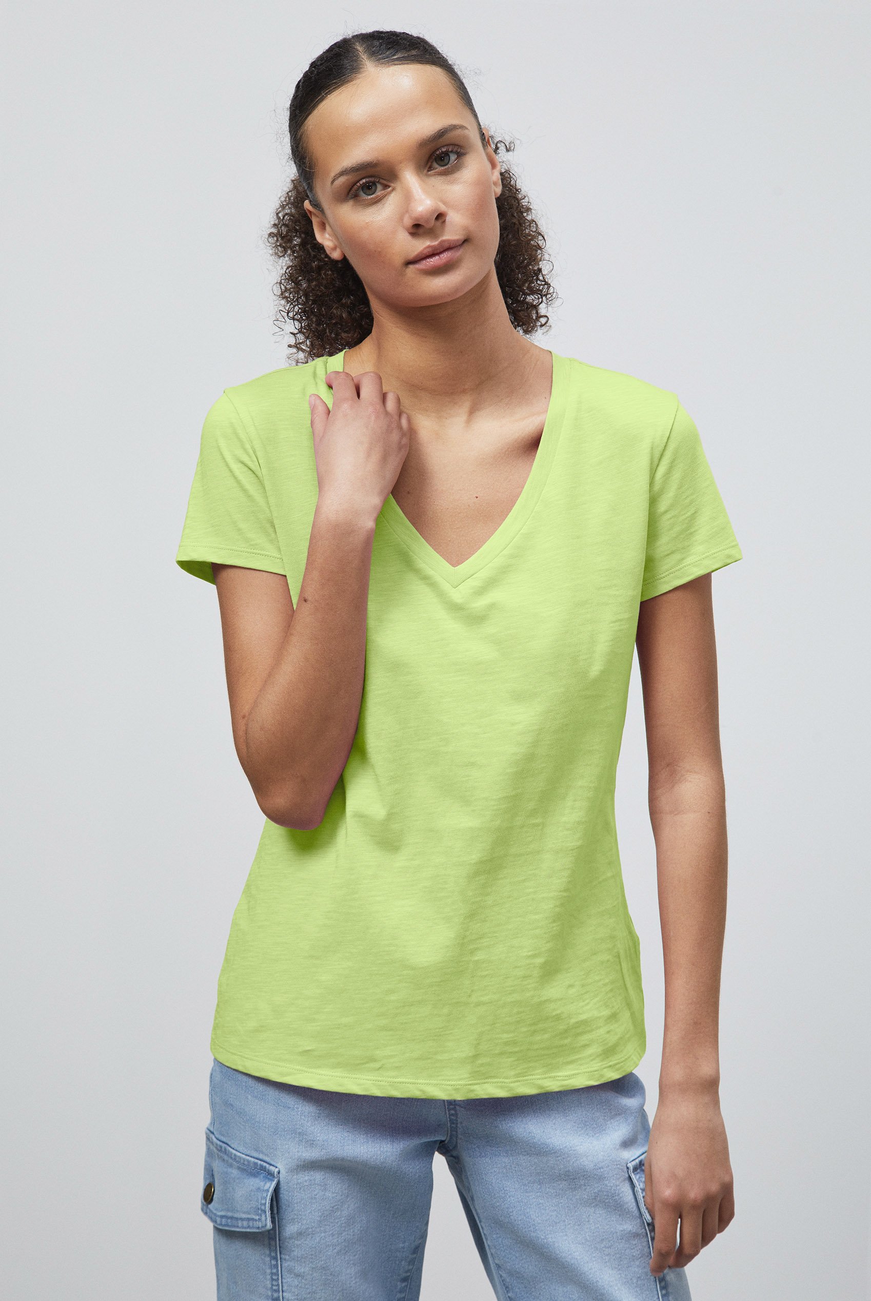 V-Neck Short Sleeve Slub T-Shirt