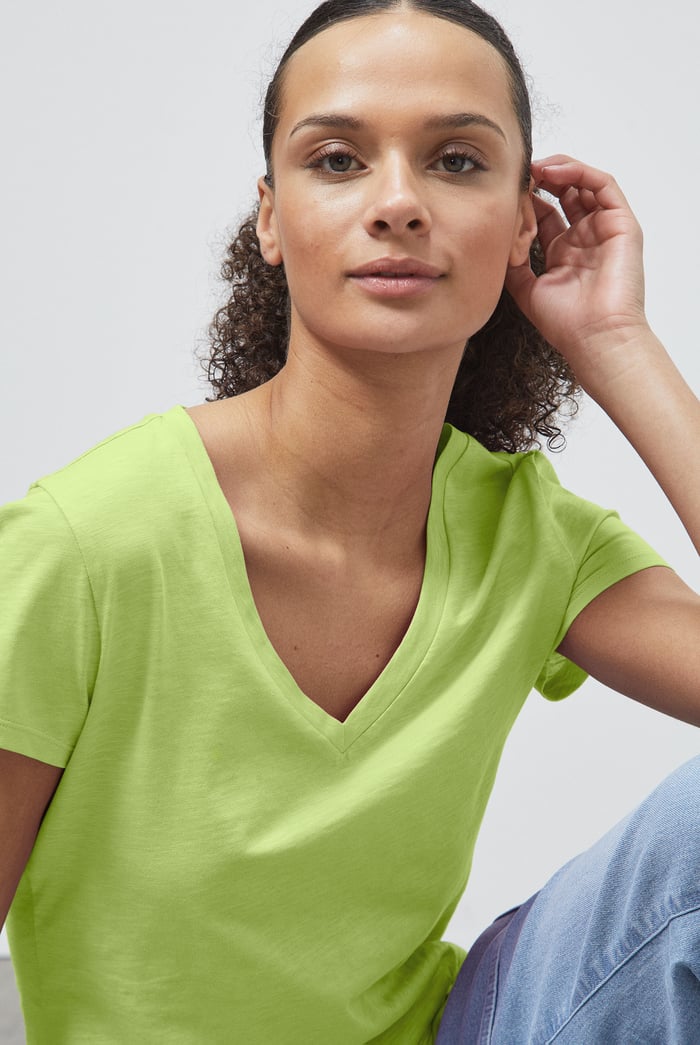 V-Neck Short Sleeve Slub T-Shirt