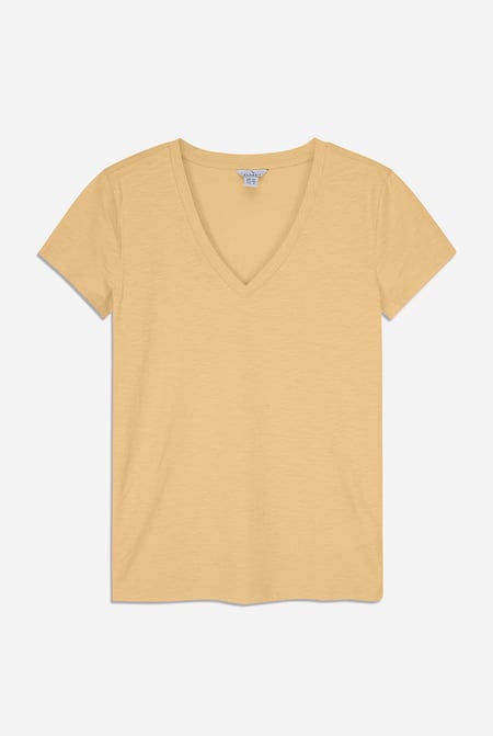 Yellow V-Neck Short Sleeve Slub T-Shirt