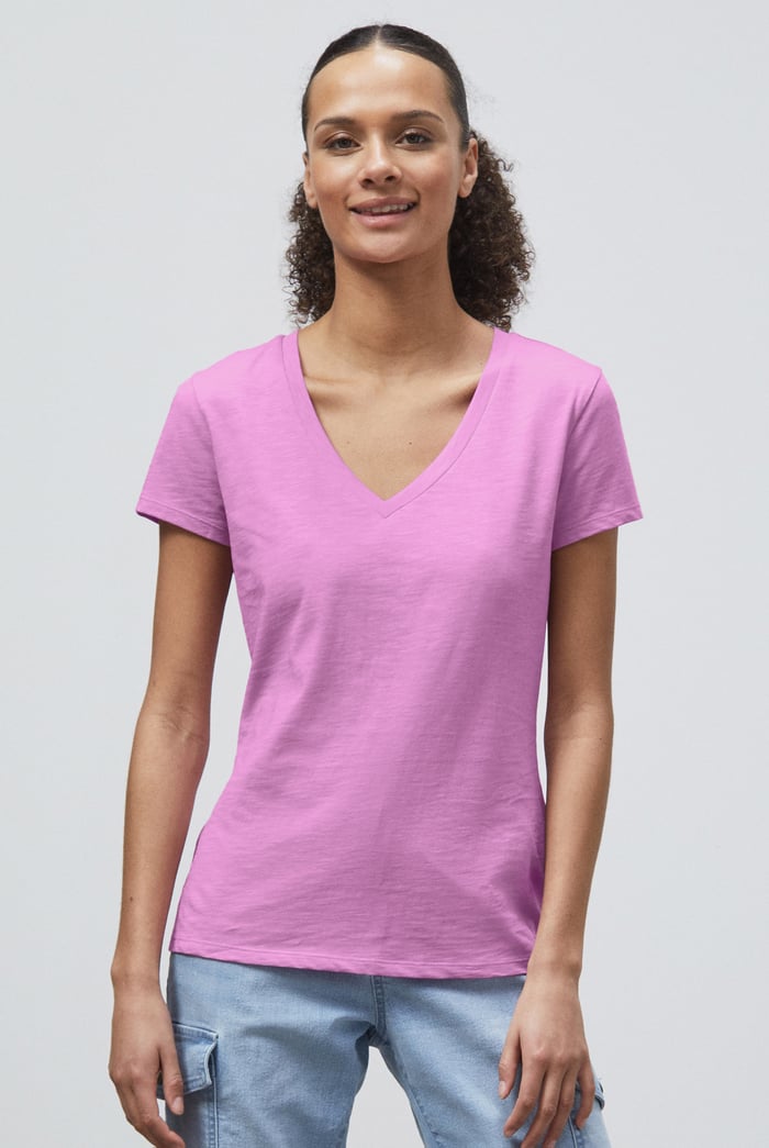 V-Neck Short Sleeve Slub T-Shirt