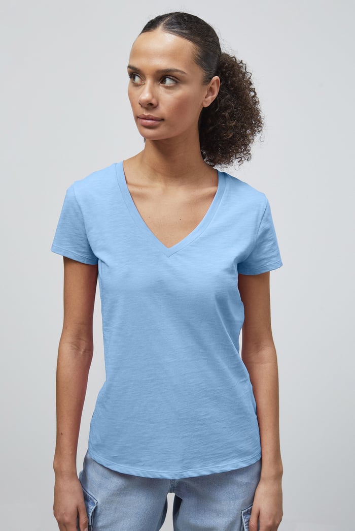 V-Neck Short Sleeve Slub T-Shirt