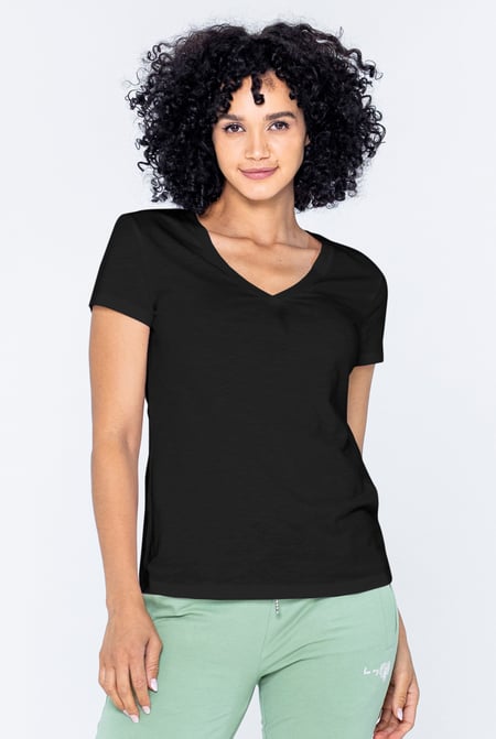 White V-Neck Short Sleeve Slub T-Shirt