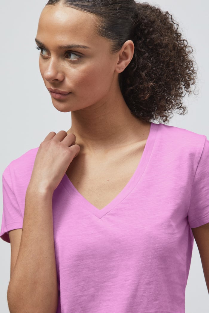 V-Neck Short Sleeve Slub T-Shirt