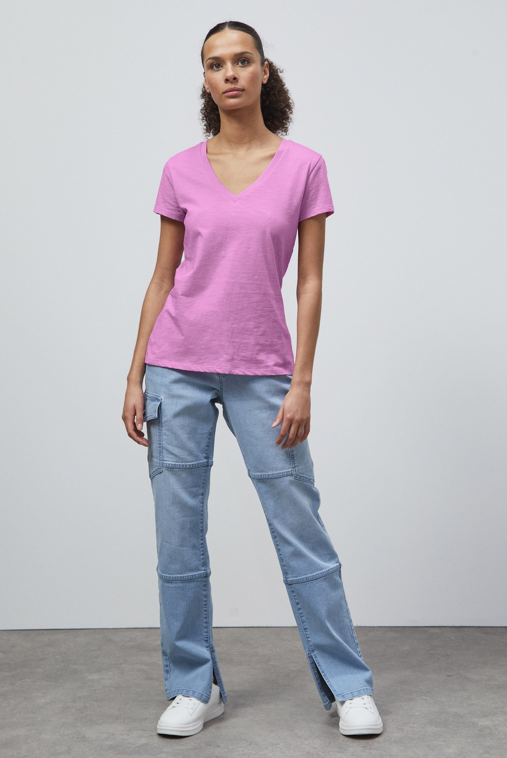 V-Neck Short Sleeve Slub T-Shirt