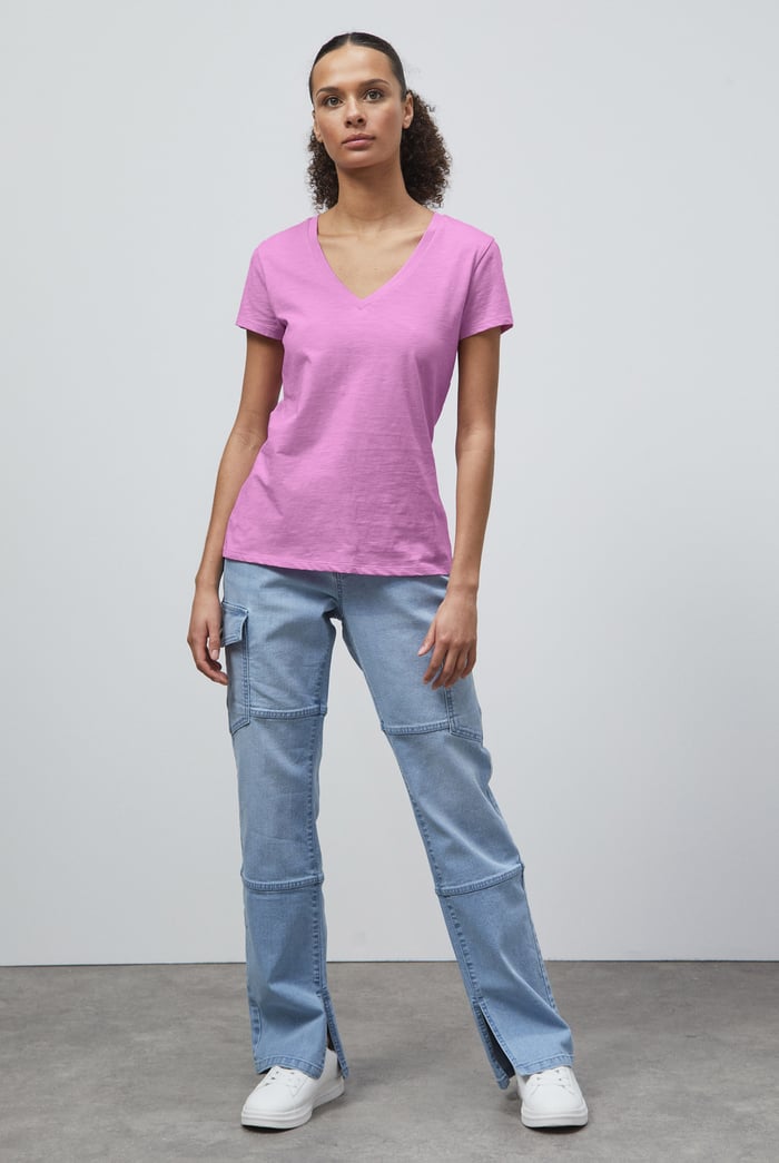V-Neck Short Sleeve Slub T-Shirt