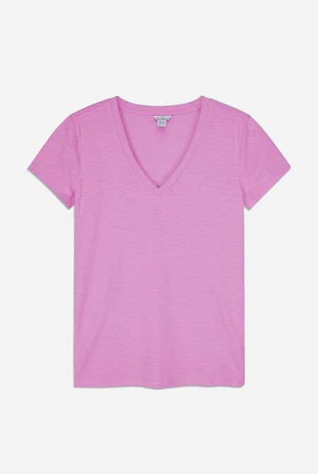 Pink V-Neck Short Sleeve Slub T-Shirt