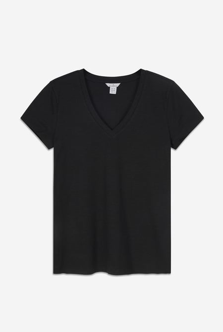 Black V-Neck Short Sleeve Slub T-Shirt