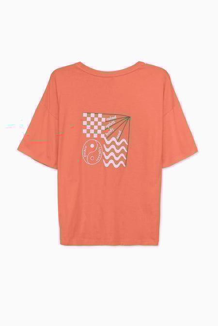 Orange Slogan Print Boxy Relaxed Fit T-Shirt