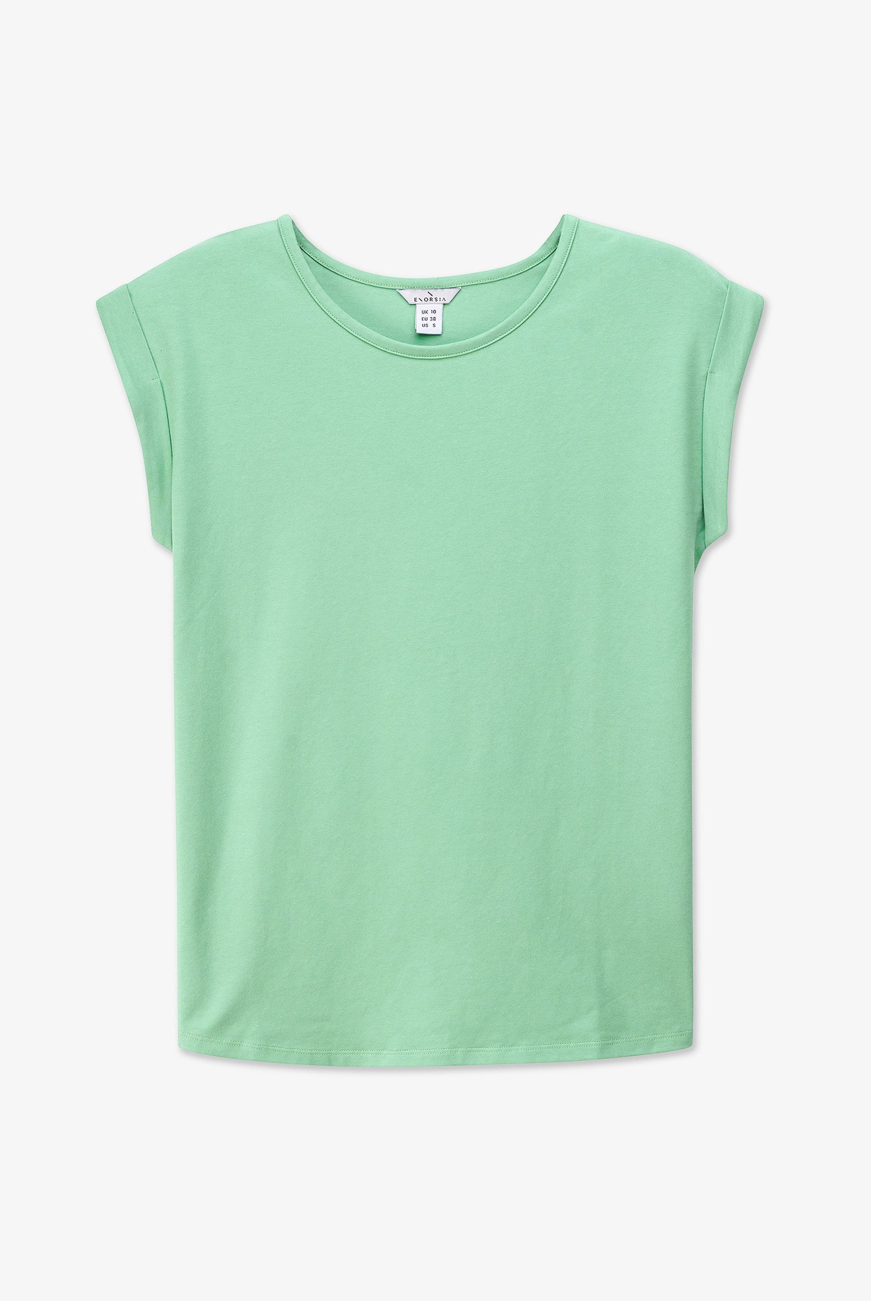 Shoulder Padded Cap-Sleeve Roll-Up T-Shirt