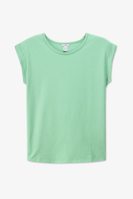 Green Shoulder Padded Cap-Sleeve Roll-Up T-Shirt