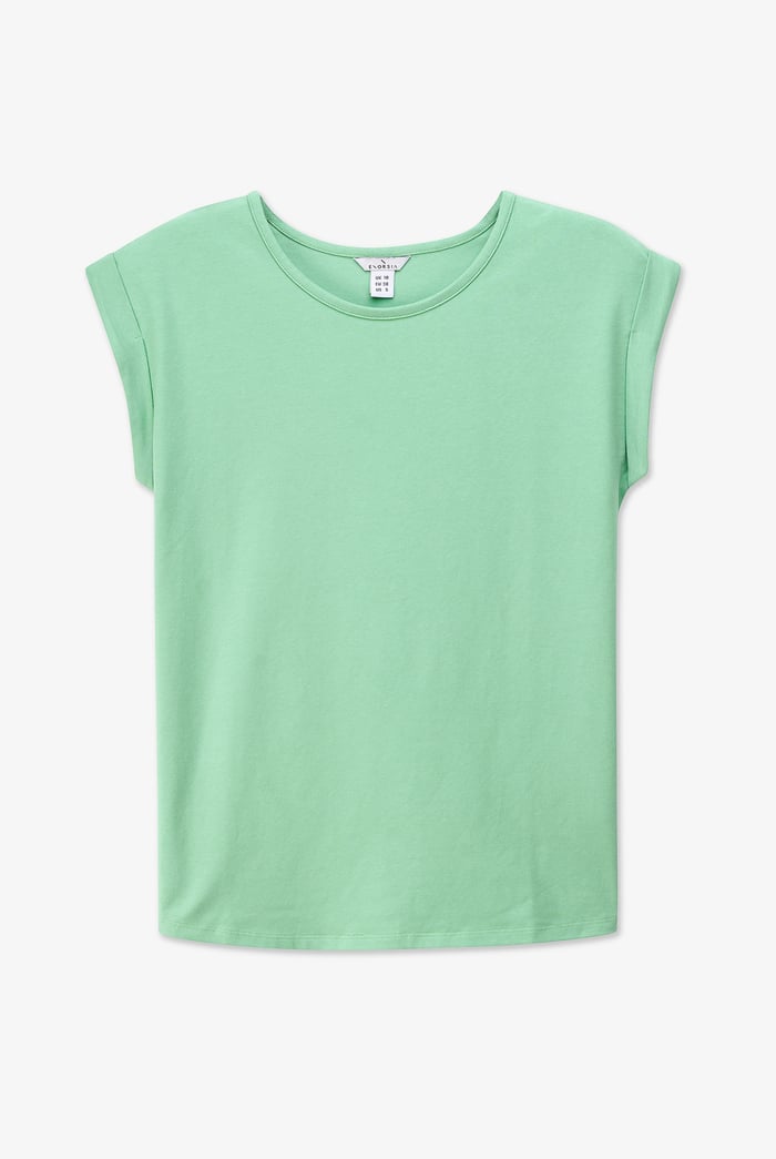 Shoulder Padded Cap-Sleeve Roll-Up T-Shirt