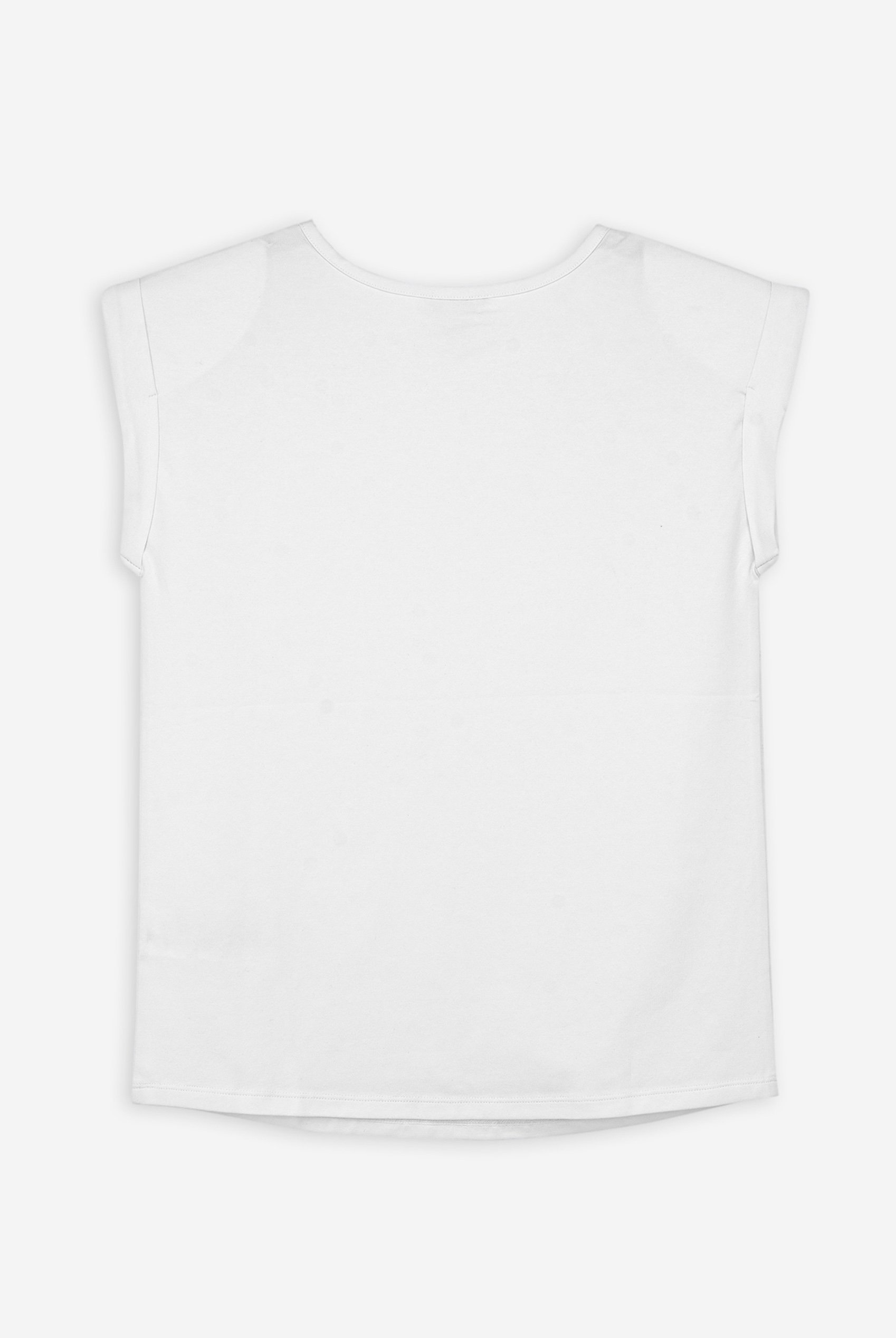 Shoulder Padded Cap-Sleeve Roll-Up T-Shirt