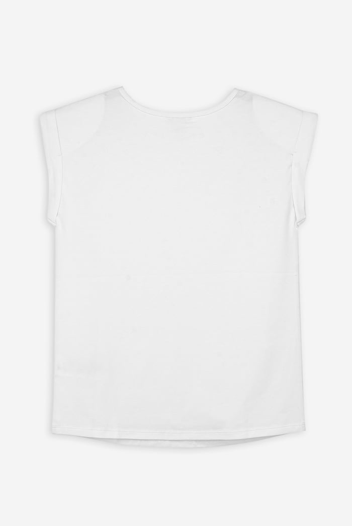 Shoulder Padded Cap-Sleeve Roll-Up T-Shirt
