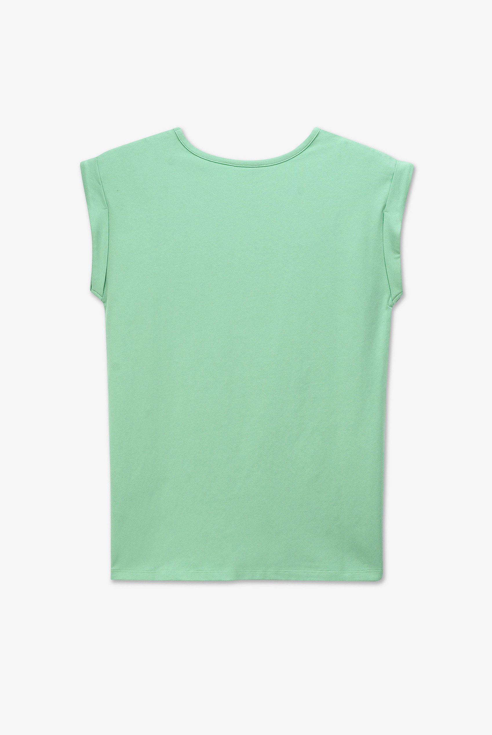 Shoulder Padded Cap-Sleeve Roll-Up T-Shirt