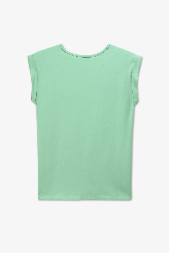 Shoulder Padded Cap-Sleeve Roll-Up T-Shirt