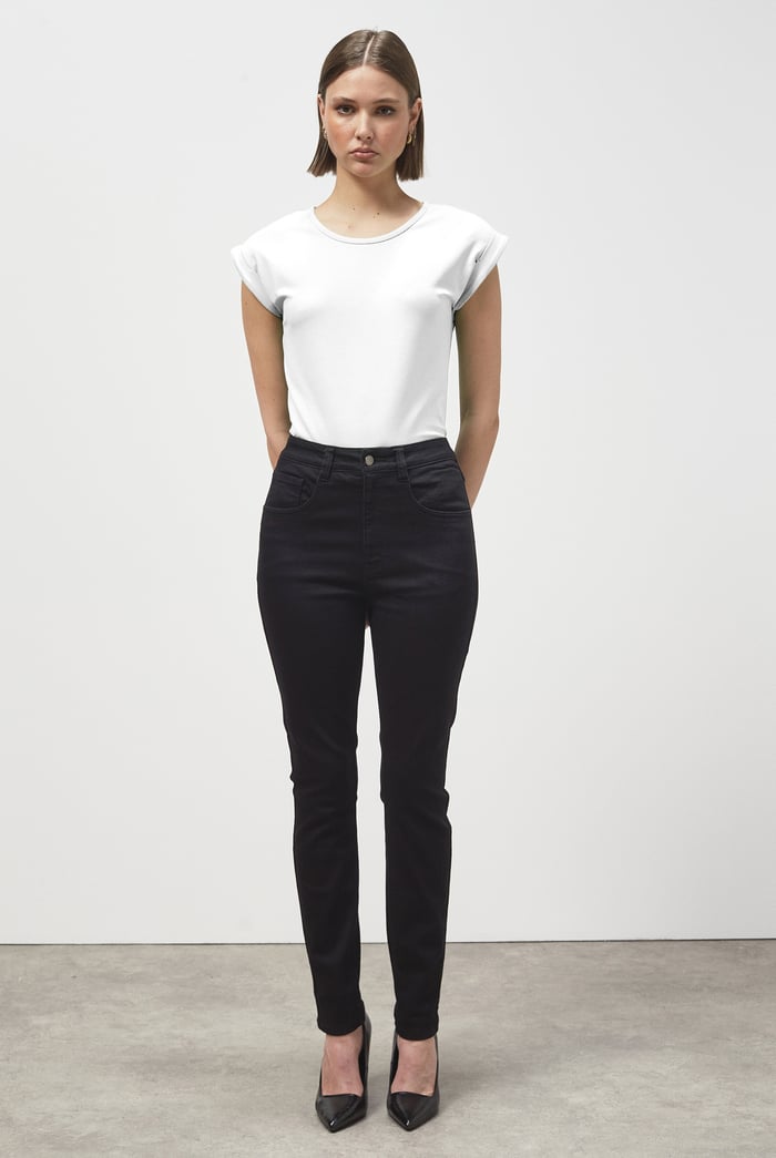 Shoulder Padded Cap-Sleeve Roll-Up T-Shirt