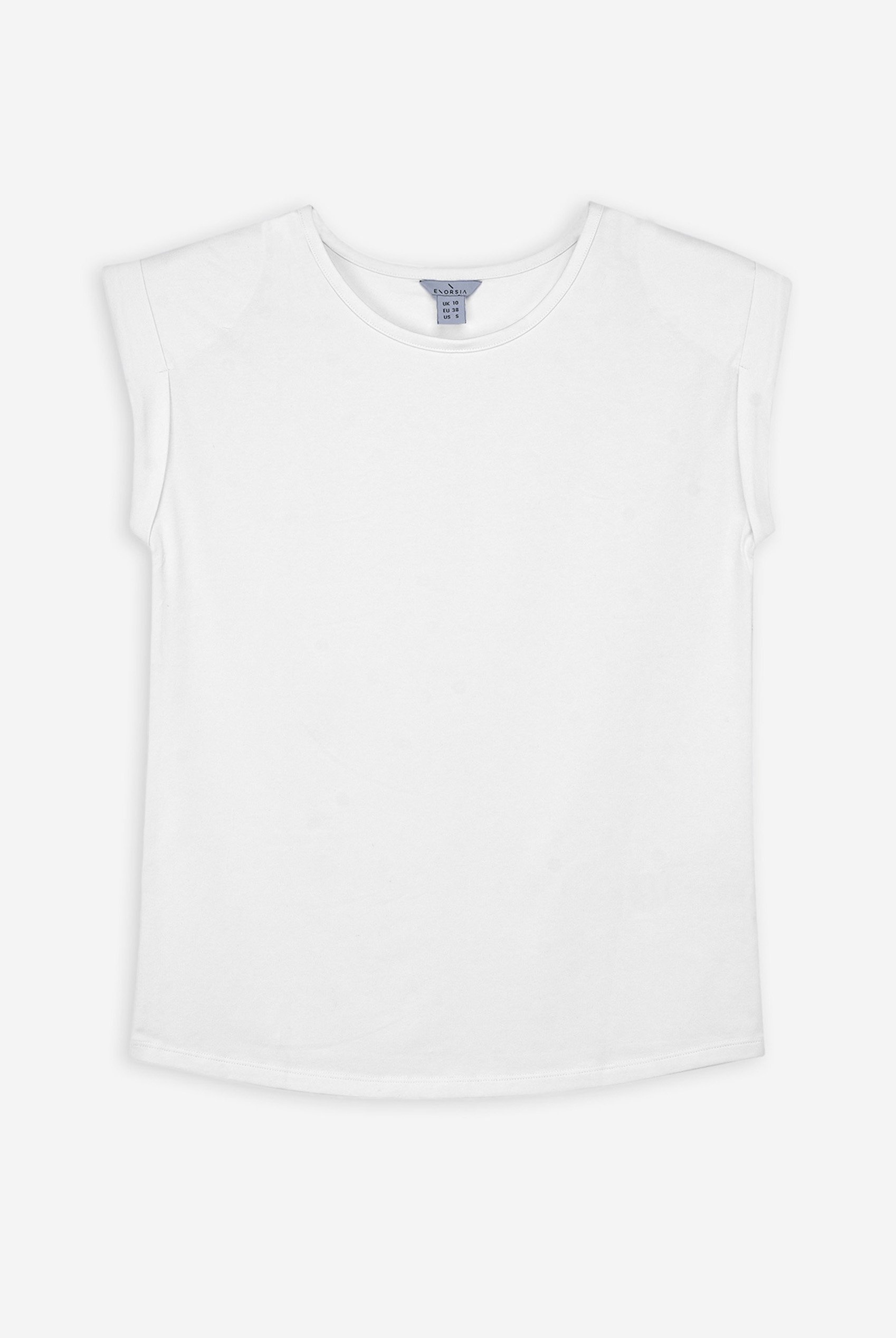 Shoulder Padded Cap-Sleeve Roll-Up T-Shirt