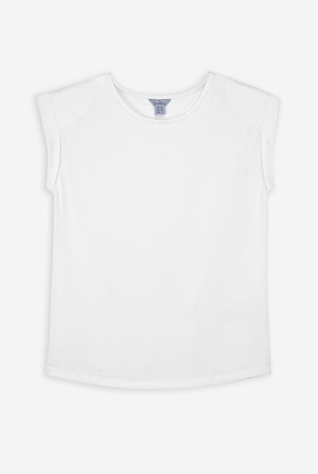 White Shoulder Padded Cap-Sleeve Roll-Up T-Shirt