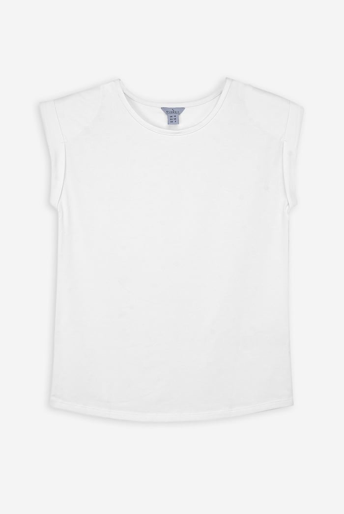 Shoulder Padded Cap-Sleeve Roll-Up T-Shirt