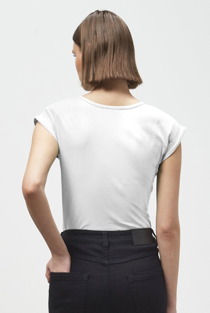 Shoulder Padded Cap-Sleeve Roll-Up T-Shirt