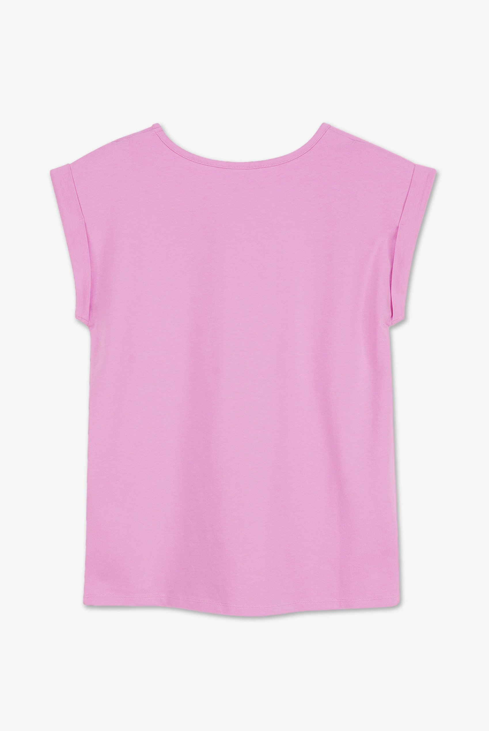 Shoulder Padded Cap-Sleeve Roll-Up T-Shirt