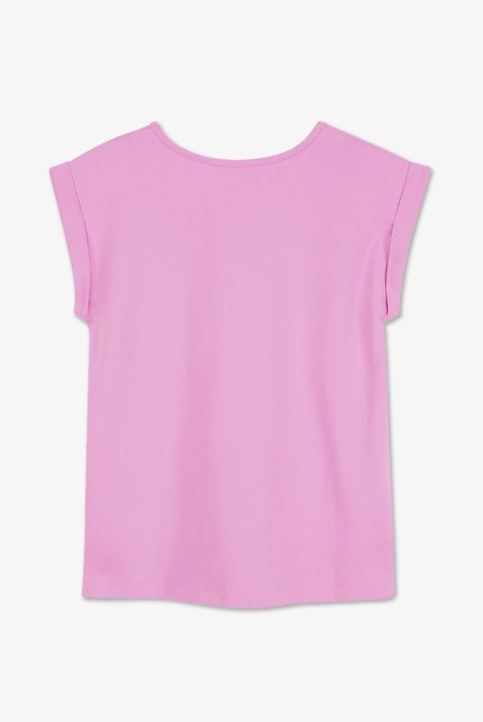 Shoulder Padded Cap-Sleeve Roll-Up T-Shirt