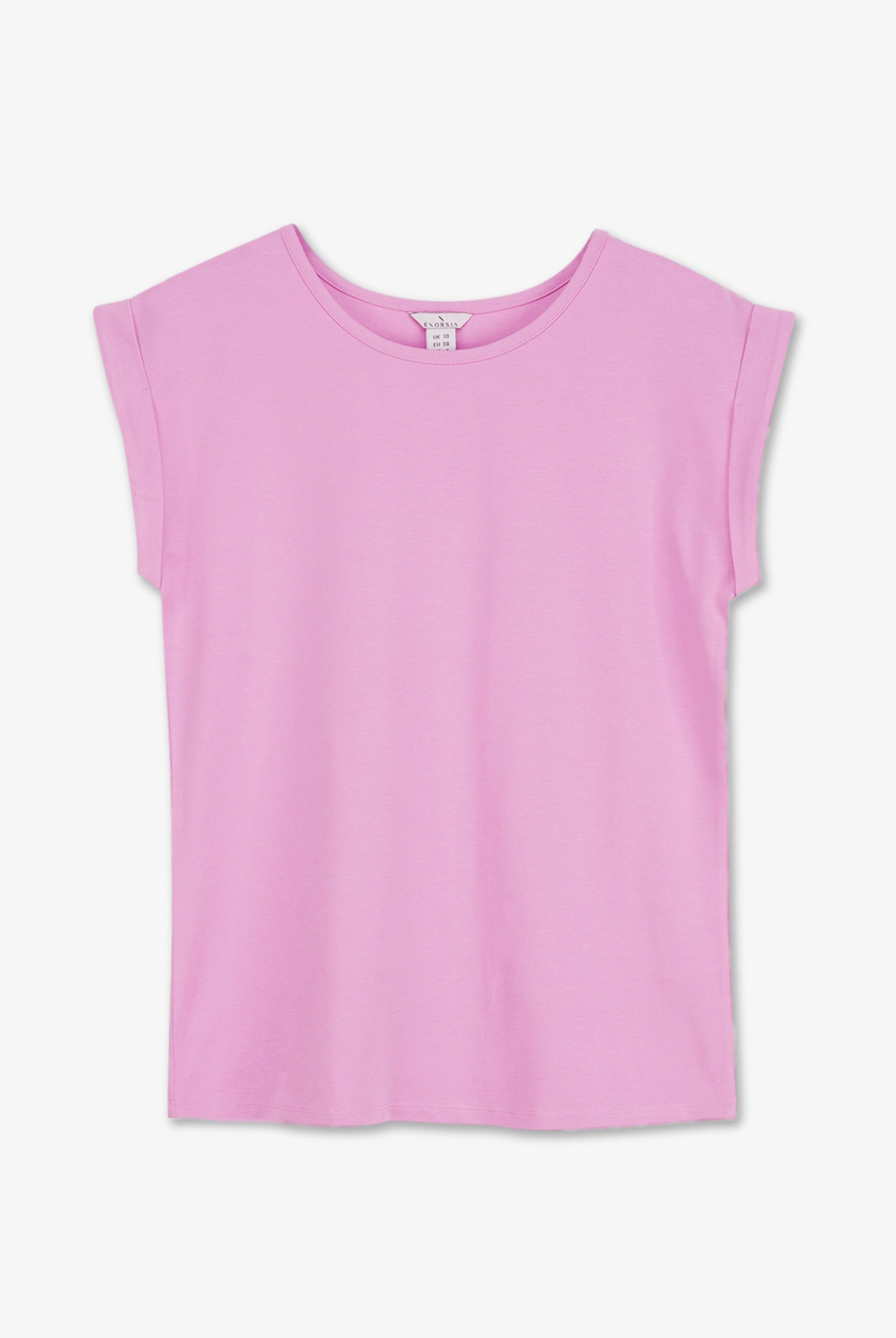 Shoulder Padded Cap-Sleeve Roll-Up T-Shirt