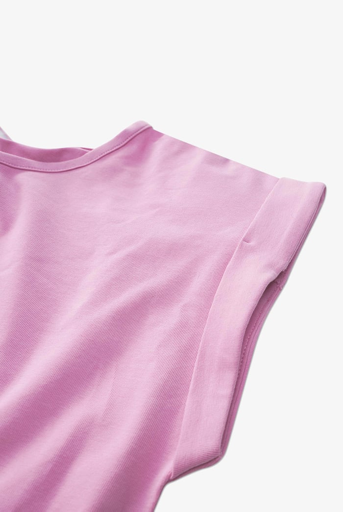 Shoulder Padded Cap-Sleeve Roll-Up T-Shirt