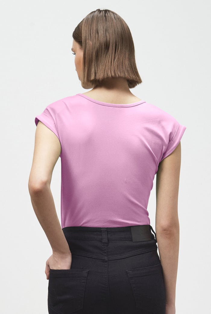 Shoulder Padded Cap-Sleeve Roll-Up T-Shirt