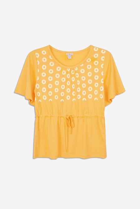 Yellow Floral Chest Print T-Shirt