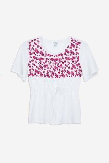 White Floral Chest Print T-Shirt