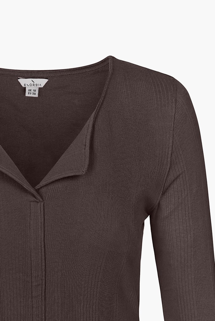 Scoop Neckline Long Sleeve Ribbed Top