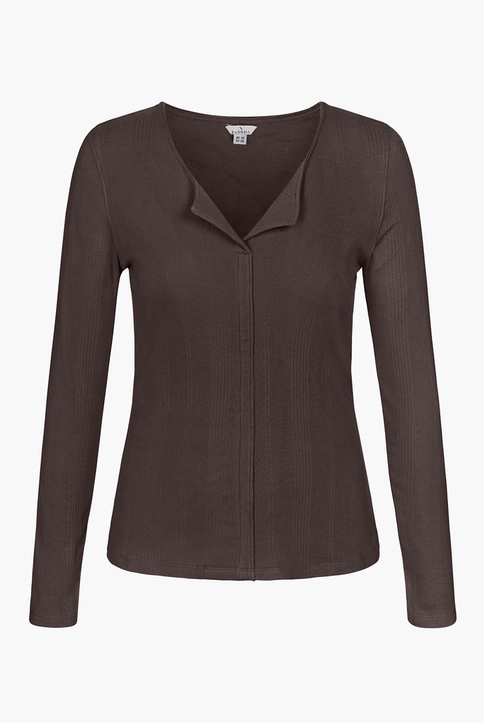 Scoop Neckline Long Sleeve Ribbed Top