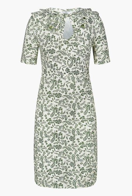 Green Double Layer Ruffles And Tie Fastening Midi Dress