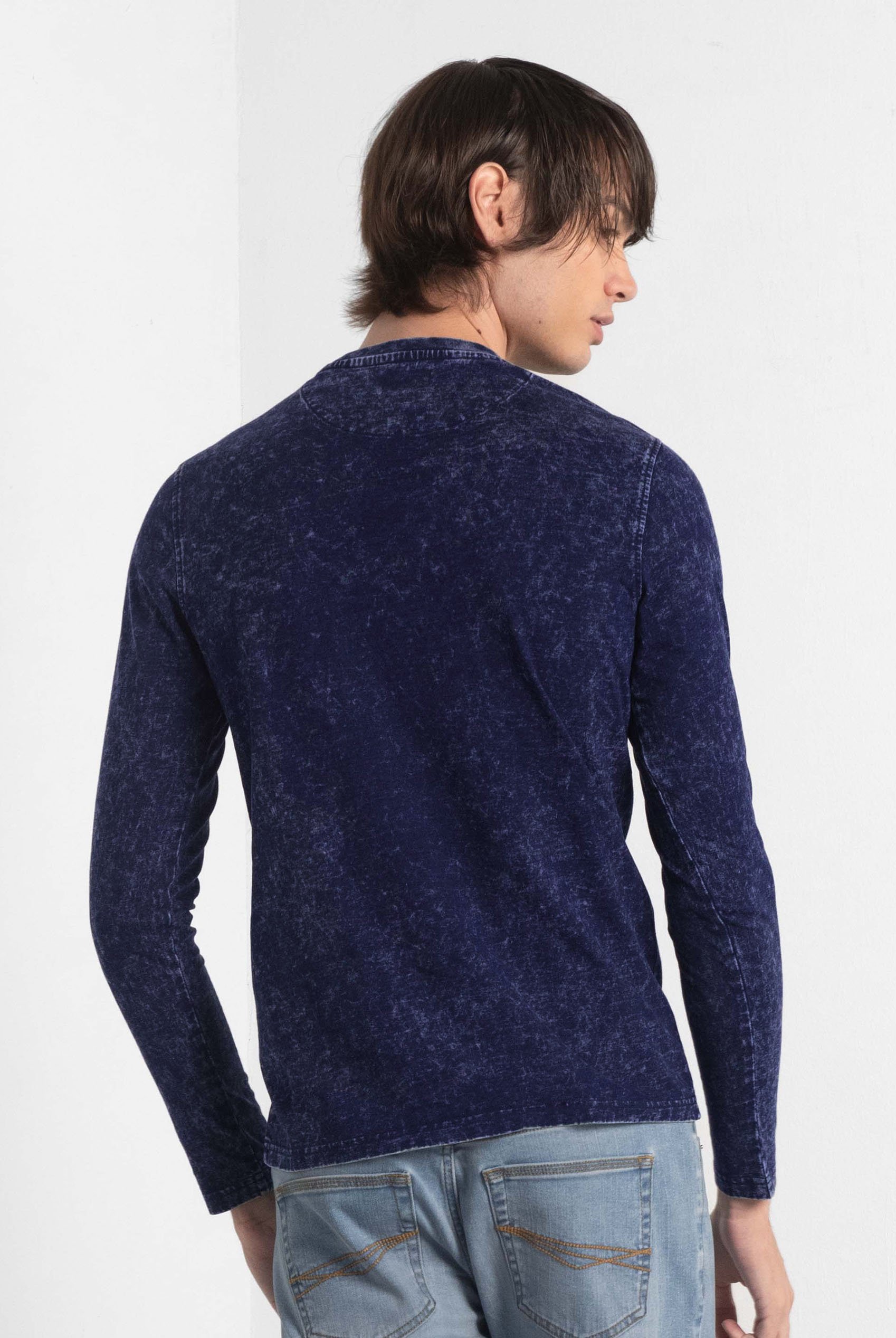 Mens Long Sleeve Indigo Washed T-Shirt