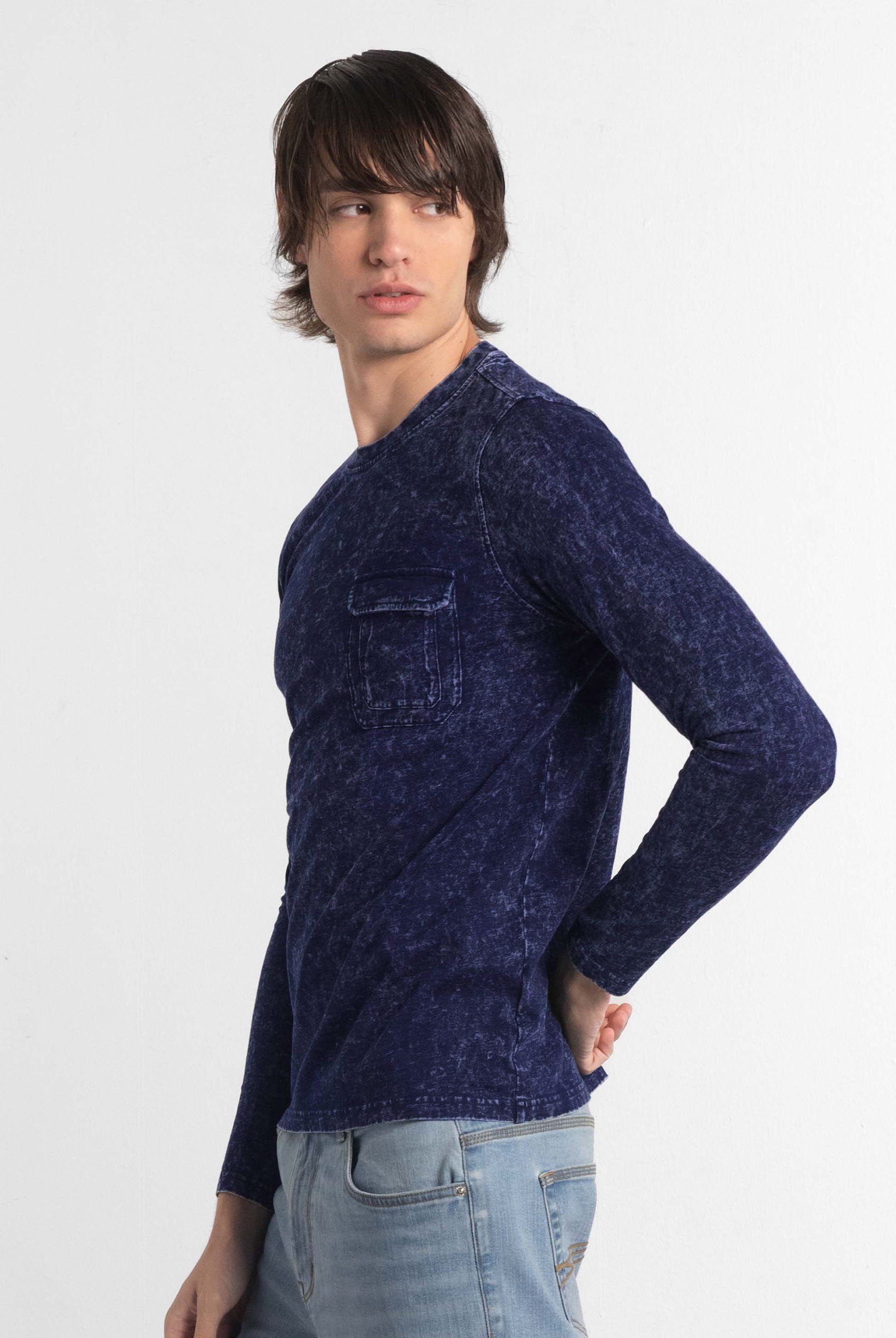 Mens Long Sleeve Indigo Washed T-Shirt