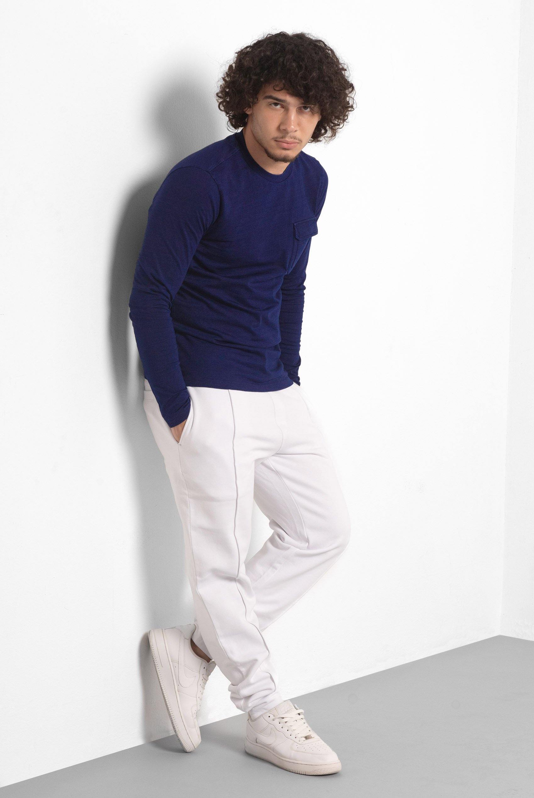 Mens Long Sleeve Indigo Washed T-Shirt