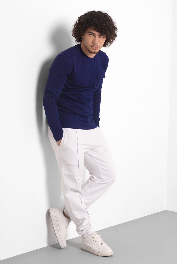 Mens Long Sleeve Indigo Washed T-Shirt
