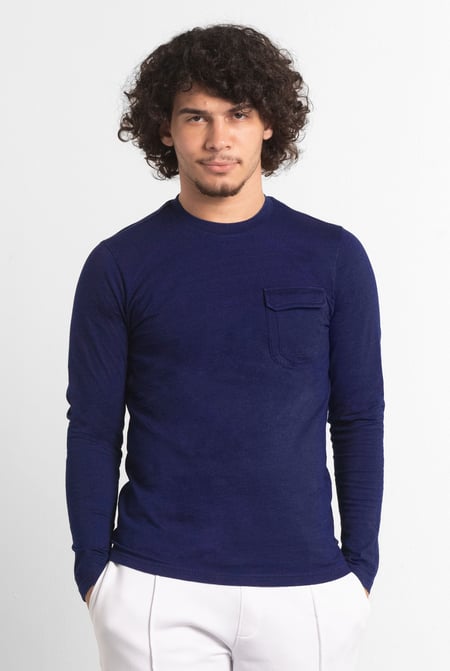 Mens Long Sleeve Indigo Washed T-Shirt