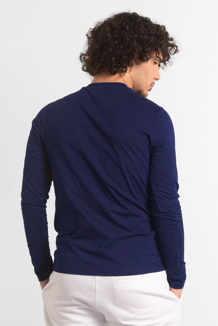 Mens Long Sleeve Indigo Washed T-Shirt