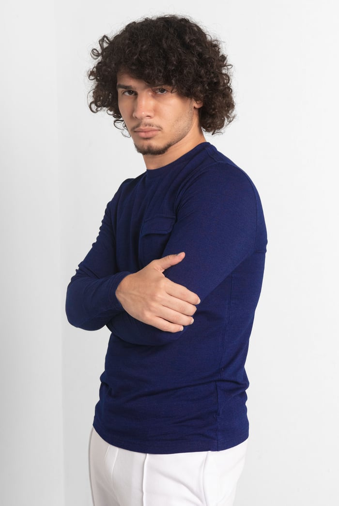 Mens Long Sleeve Indigo Washed T-Shirt
