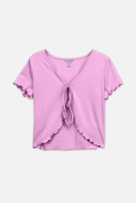 Pink Lettuce Hem Tie Front T-Shirt