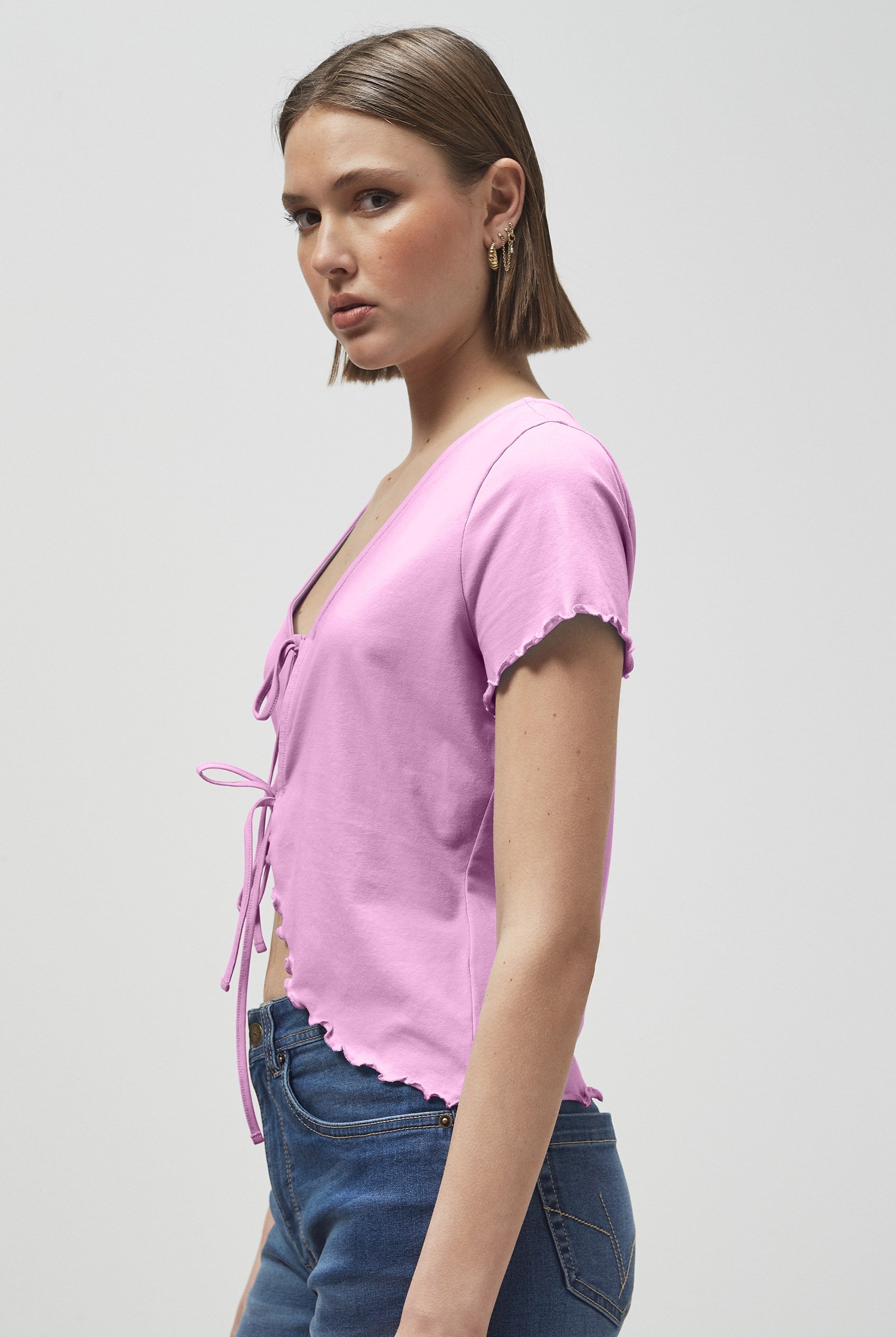 Lettuce Hem Tie Front T-Shirt