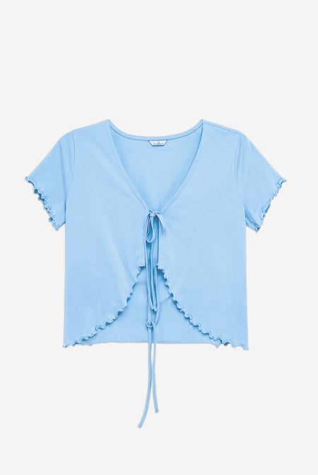Blue Lettuce Hem Tie Front T-Shirt