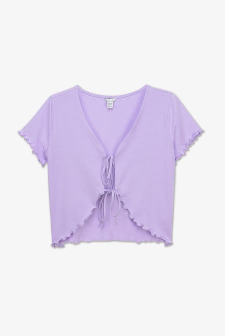 Purple Lettuce Hem Tie Front T-Shirt